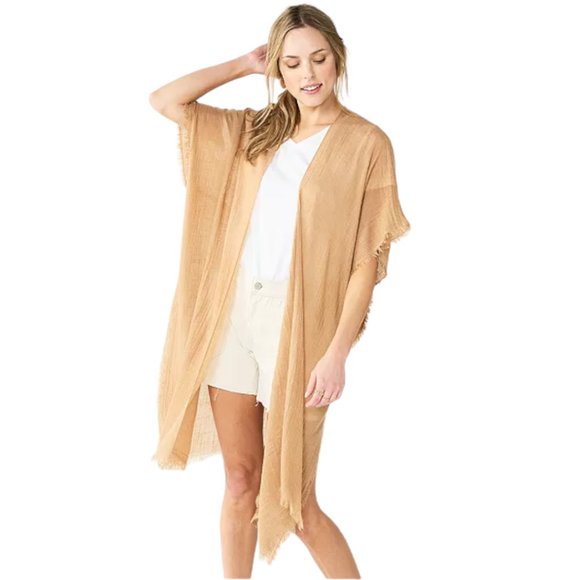 NWT SONOMA TEXTURED GAUZE CINCHED TOPPER (IVORY / OS) - Picture 3 of 12